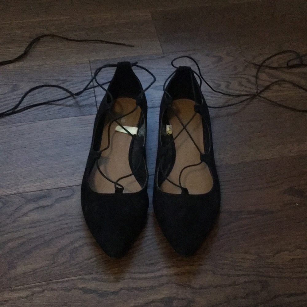 Black Lace-Up Work Flats